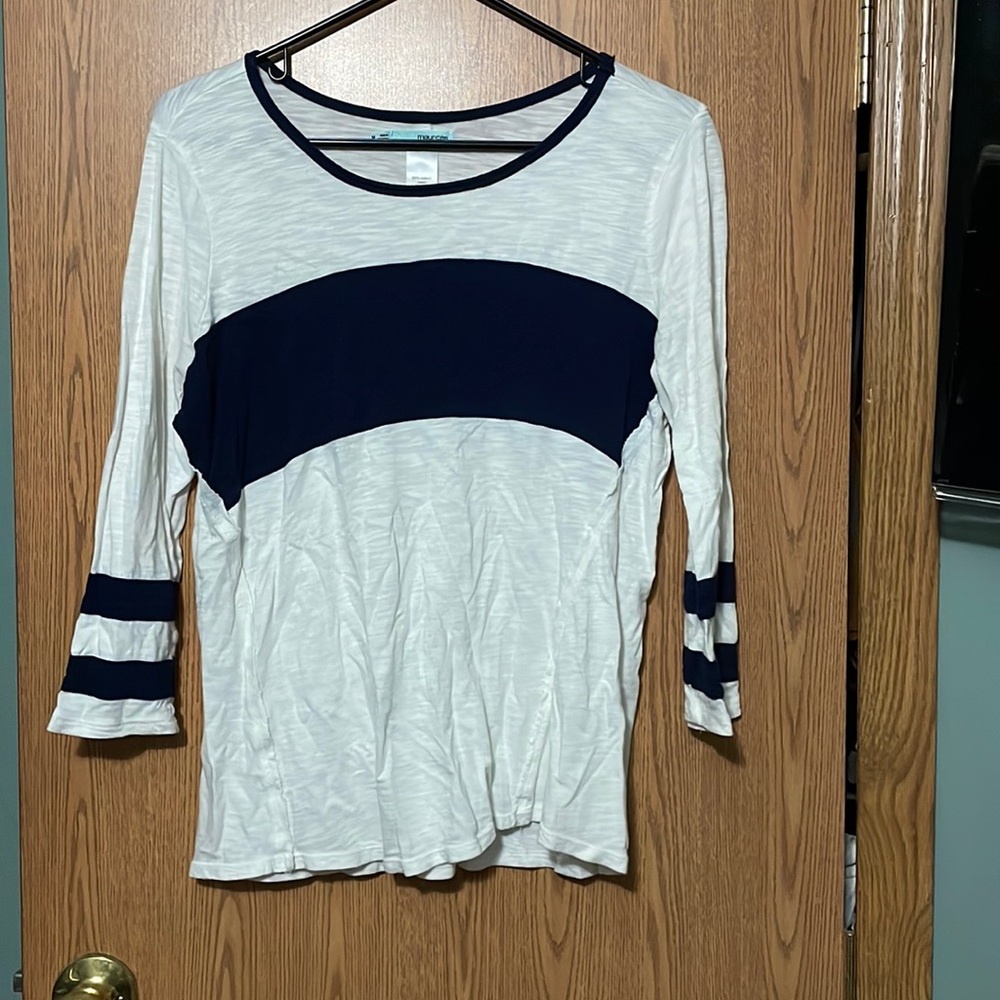 3/4 sleeve shirt soft cotton, navy blue and white